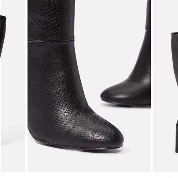 New black faux croc skin heeled boots - Picture 10 of 12